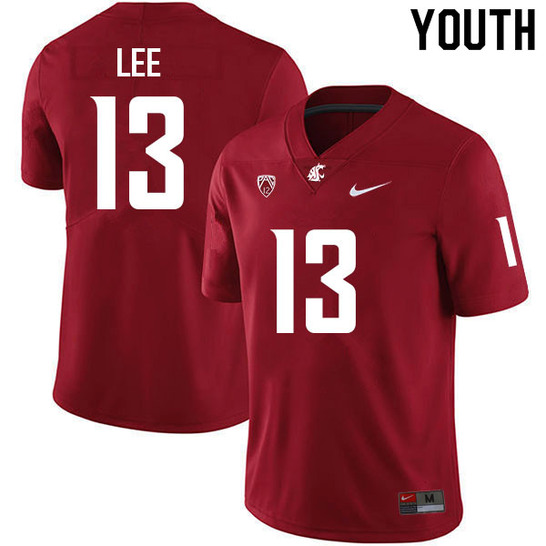 Youth #13 Jordan Lee Washington State Cougars College Football Jerseys Sale-Crimson